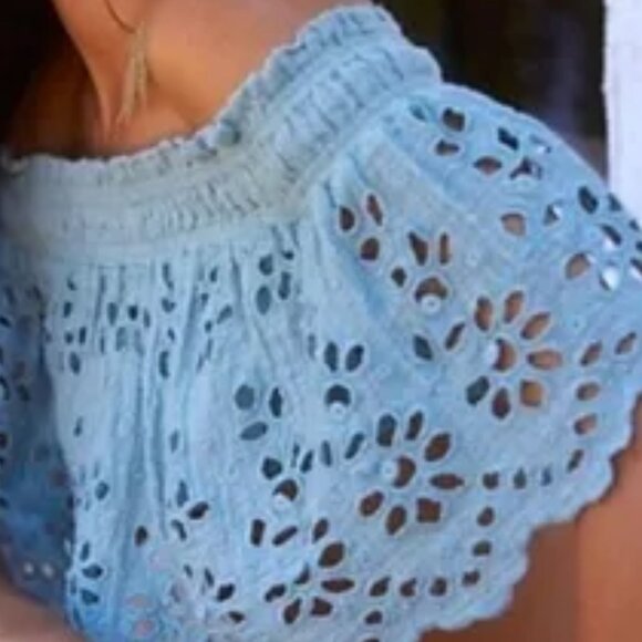 ❤️ Free People One Perla Eyelet Lace Off-Shoulder Crop Top NWOT Sizes XS & S - Picture 2 of 5